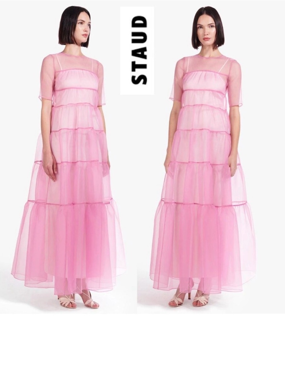 STAUD Pink Tiered Sheer Maxi Dress - Picture 3 of 4